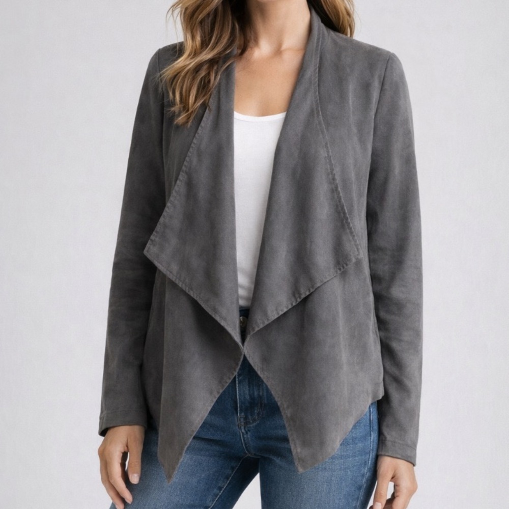 TOBI Faux Leather Jacket Size XS Gray Waterfall Open Front Pockets